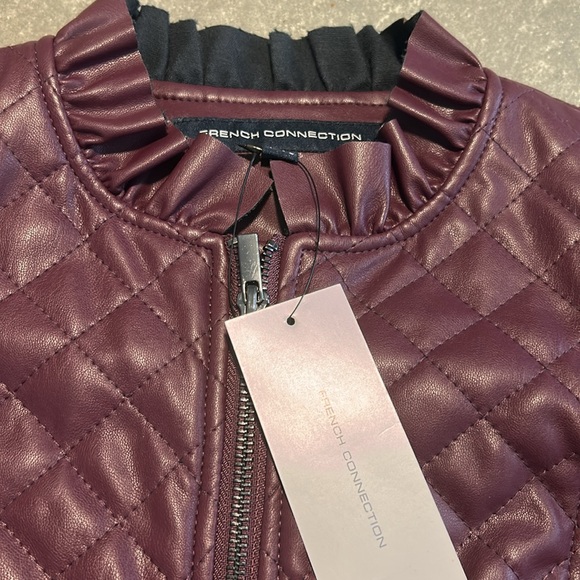 French Connection Women's Vegan Leather Jackets, Plum Noir Ruffle size XS NWT - Picture 10 of 10